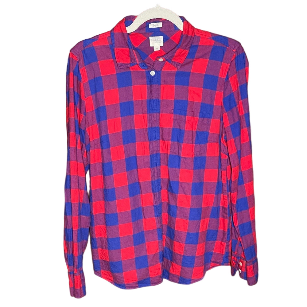 J. Crew Red and Blue Plaid Women's Button Down Flannel Size Medium